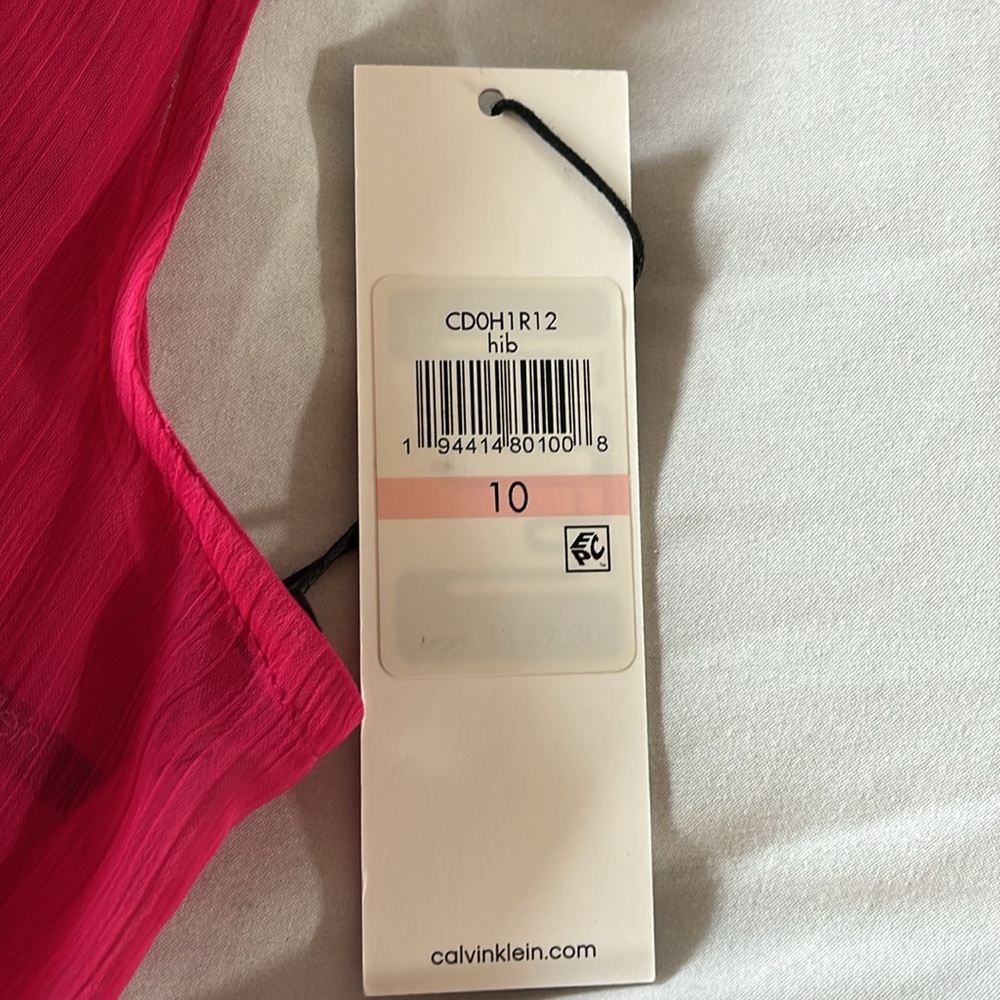NWT Calvin Klein Cocktail Dress Size 10 Hibiscus High Low Chiffon - Picture 3 of 15